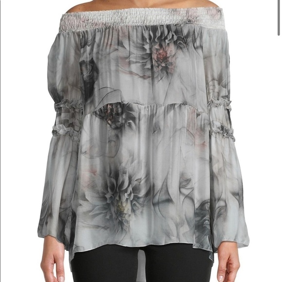 NWOT Le Marais paris off the shoulder floral silk top sz.XL - Picture 1 of 5